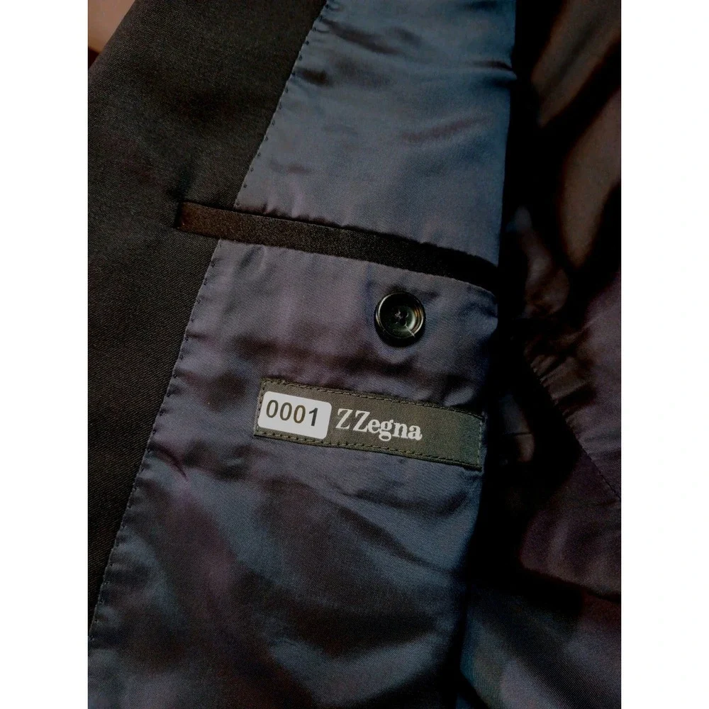 Z Zegna Mens Black 100% Wool Blazer Sport Coat 58R Luxury Designer Jacket